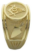 Master Mason ring with 32nd degree and trowel symbols in a solid 14k yellow gold ring with smooth underside and our signature squared-base shank.
