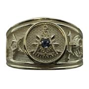 Custom Masonic Past Master/Eastern Star/Shrine crescent & scimitar ring, optional U.S. mined Montana blue sapphire, ring shown in sterling silver