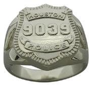 Houston Police Officer badge ring in white gold with a ladies split shank