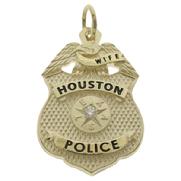 Custom Houston TX Police Supervisor's badge pendant in 10k yellow gold with a 0.04 ct. round brilliant diamond.