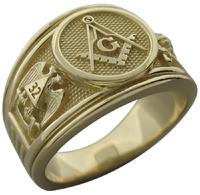 32nd degree Masonic ring with Scottish Rite double eagle and Shrine crescent with scimitar in 10k yellow gold