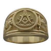 Masonic Past Master ring with Scottish Rite double eagle and Shrine crescent with scimitar