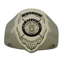 Custom Winnipeg Firefighter badge ring in 10k white gold