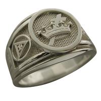 York Rite ring with Knights Templar cross & crown, cryptic mason and triple tau emblems