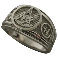 Past Master Masonic ring with SRSJ double-headed eagle 32nd and KT cross & crown shown in 14k white gold, available with stone center