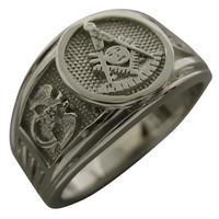 Past Master Masonic ring with SRSJ double-headed eagle 32nd and KT cross & crown shown in 14k white gold, available with stone center