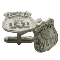 Custom Greenwich CT Police Officer badge cuff links in sterling silver.