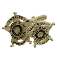Custom Montgomery County (TX) Sheriff badge cuff links in 10k yellow gold with black enamel.