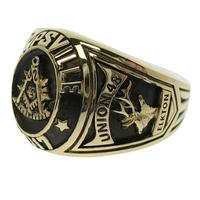 #273223, Collegiate style 14k custom Masonic Past Master (VA) ring with deep black antique finish