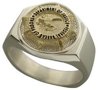Federal Bureau of Prisons badge top ring in yellow gold and sterling silver