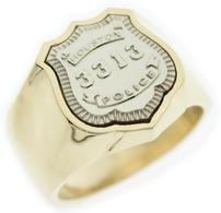 Custom HPD Police Officers badge ring in two tone white and yellow gold