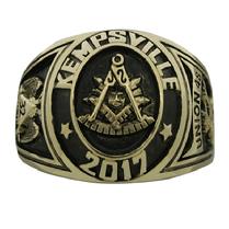 Collegiate style 14k custom Masonic Past Master (VA) ring with deep black antique finish