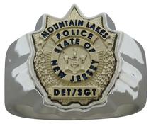 Mountain Lakes NJ Police Detective Sergeant badge ring in yellow gold and sterling silver