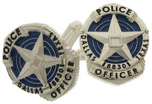 Custom Dallas TX Police Officer badge cuff links in sterling silver.