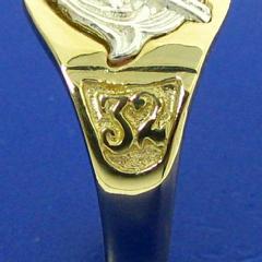 close up of 32nd degree side detail in 14k gold 32nd degree Scottish Rite Mason's ring