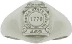 14k white gold ladie's signet ring design with Georgia State Police Patrol badge on top of ring