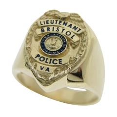Custom Bristol Twp. PA Police Lieutenant badge ring in yellow gold