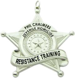 Custom Juvenile Homicide Resistance Training pendant in sterling silver with black enamel.
