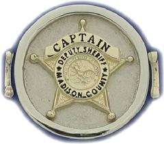 10K YELLOW AND WHITE GOLD MADISON COUNTY (IL) SHERIFF'S CAPTAIN BADGE RING.  AVAILABLE WITH ANY BADGE CENTER