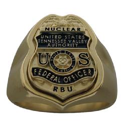 Custom U.S. TVA badge top ring shown in 10k gold
