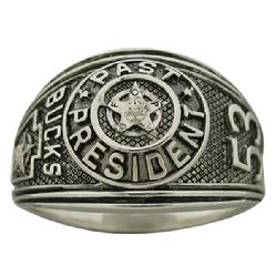 Custom Bucks County, Pennsylvania FOP Past President's ring shown in sterling silver with antiqued background.