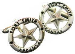 Fort Smith, AR 5-point star cuff links in sterling silver with black enamel.