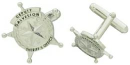 Custom Galveston (TX) Sheriff's Deputy badge cuff links in sterling silver with black enamel.